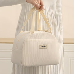 Large Capacity Insulated Lunch Bag, Beige, Portable & Stylish, Durable Tin Mater