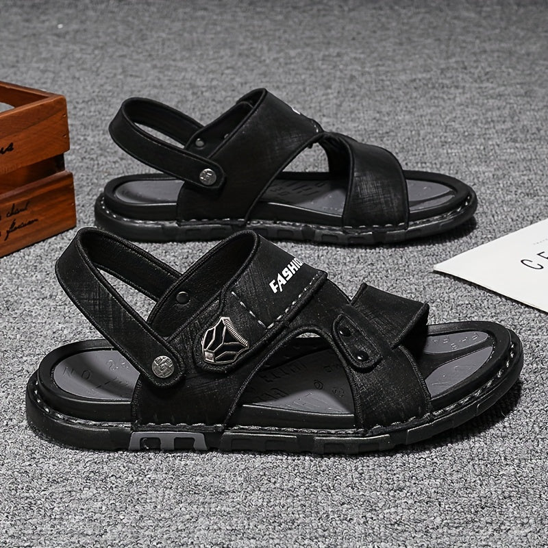 Men's Solid Open Toe Strap Sandals Rubber Sole Anti-skid Slip-On