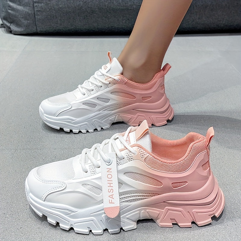 Ombre Chunky Sneakers Lace Up Low Top Sports Shoes