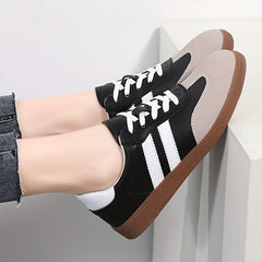 Women's Round Toe Stripe Board Shoes Sporty Flats Soft Sole Low Top