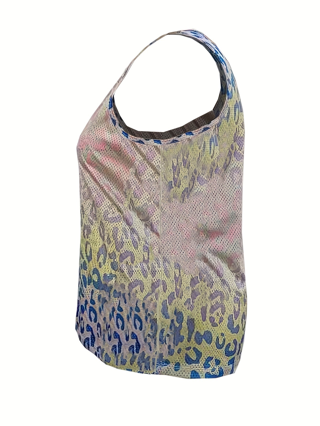 Women's Plus Ombre & Leopard Print Round Neck Sports Tank Top