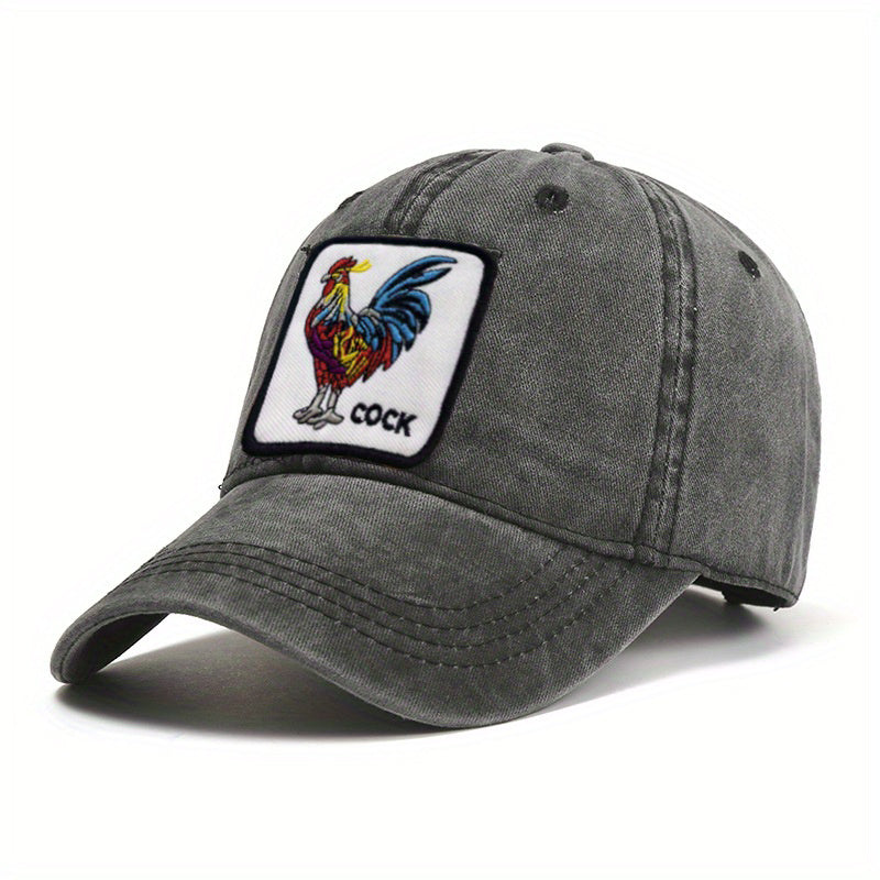 Vintage Washed Distressed Cotton Sun Hat with Cock Embroidery Patch Baseball Cap