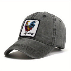 Vintage Washed Distressed Cotton Sun Hat with Cock Embroidery Patch Baseball Cap