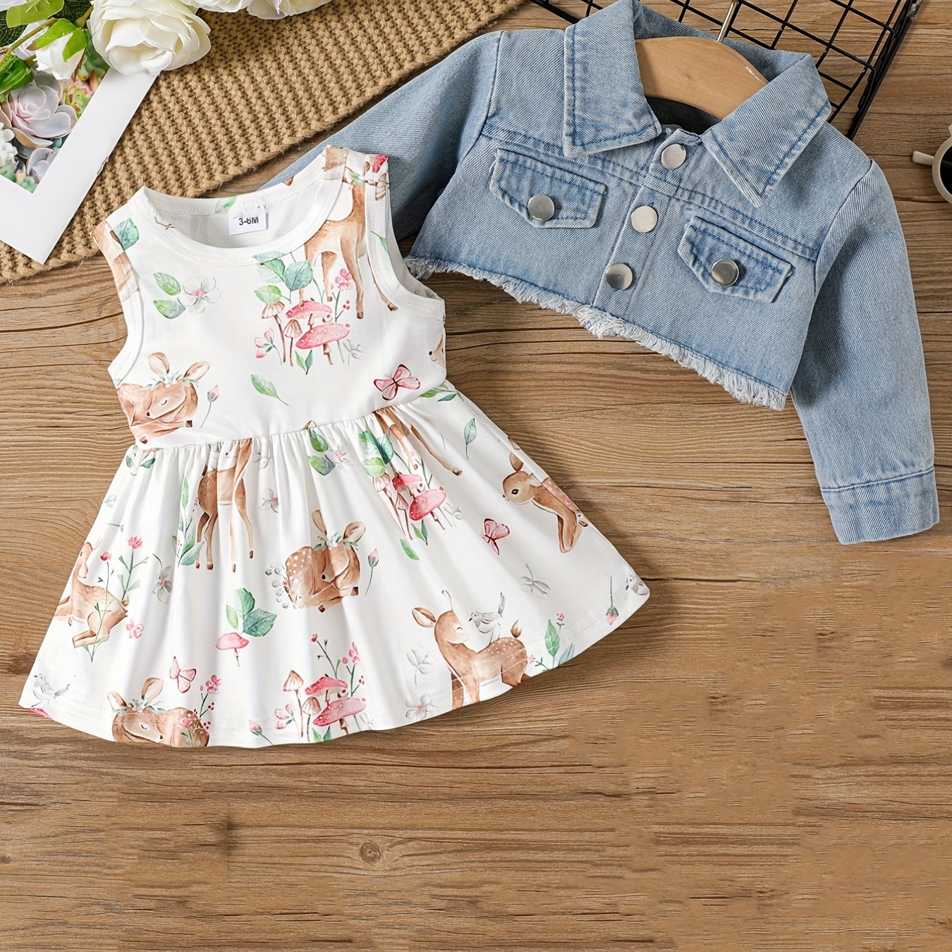 2pcs Baby Girls Dress & Denim Jacket Set