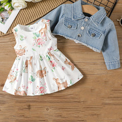 2pcs Baby Girls Dress & Denim Jacket Set