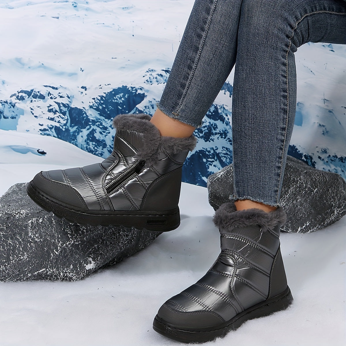 Women's Reflective Snow Boots Plush Lined Thermal Waterproof Rain Shoes