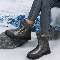 Women's Reflective Snow Boots Plush Lined Thermal Waterproof Rain Shoes