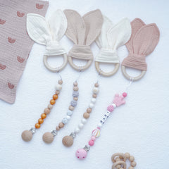 2pcs Baby Chewable Maple Wooden Teething Toy With Pacifier Accessories