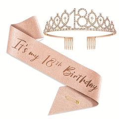 Birthday Crown Headwear Set with Party Shoulder Belt
