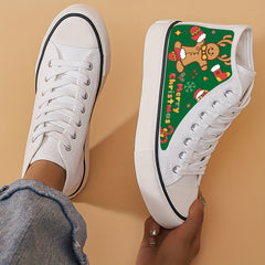Christmas Gingerbread Print Lightweight High Top Canvas Sneakers