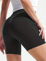 Sports Shorts High Rise Elastic Biker Shorts With Pockets