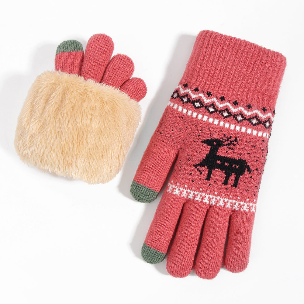 Christmas Elk Winter Double Layered Touch Screen Gloves for Parties & Holi