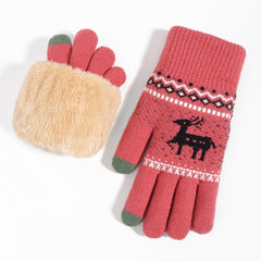 Christmas Elk Winter Double Layered Touch Screen Gloves for Parties & Holi