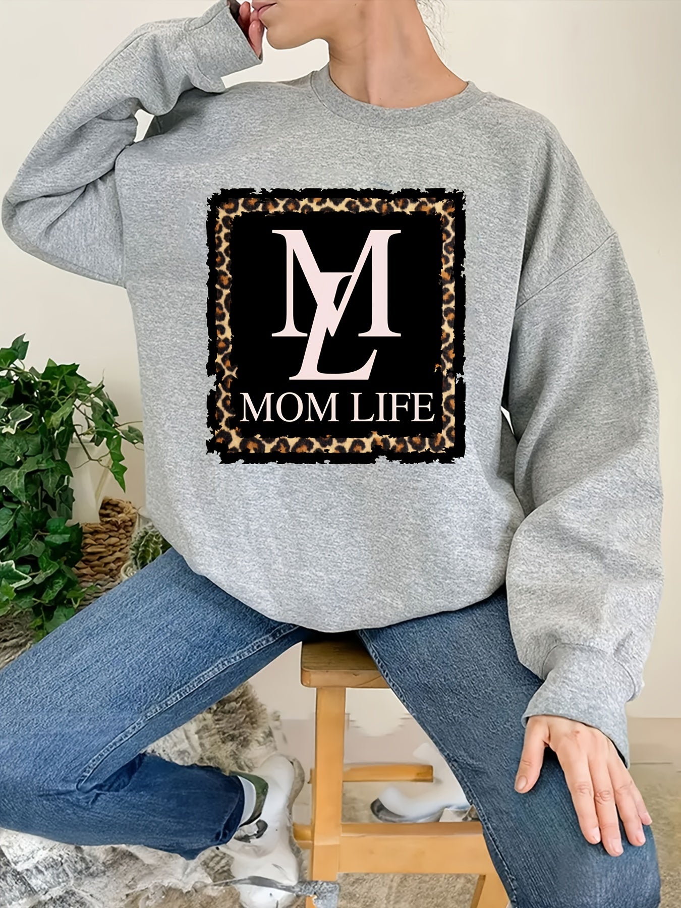 Mom Life Print Loose Sweatshirt Women's Clothing