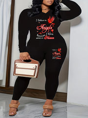Halloween Outfit Ghost Print V Neck Top & Leggings Set