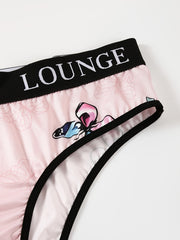 Sporty Underwear Set Women's Plus Butterfly Print Letter Tape