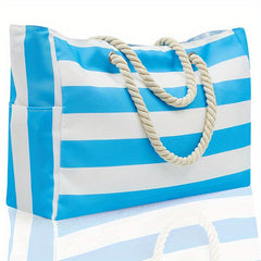 Striped Canvas Beach Bag Large Capacity Travel Tote