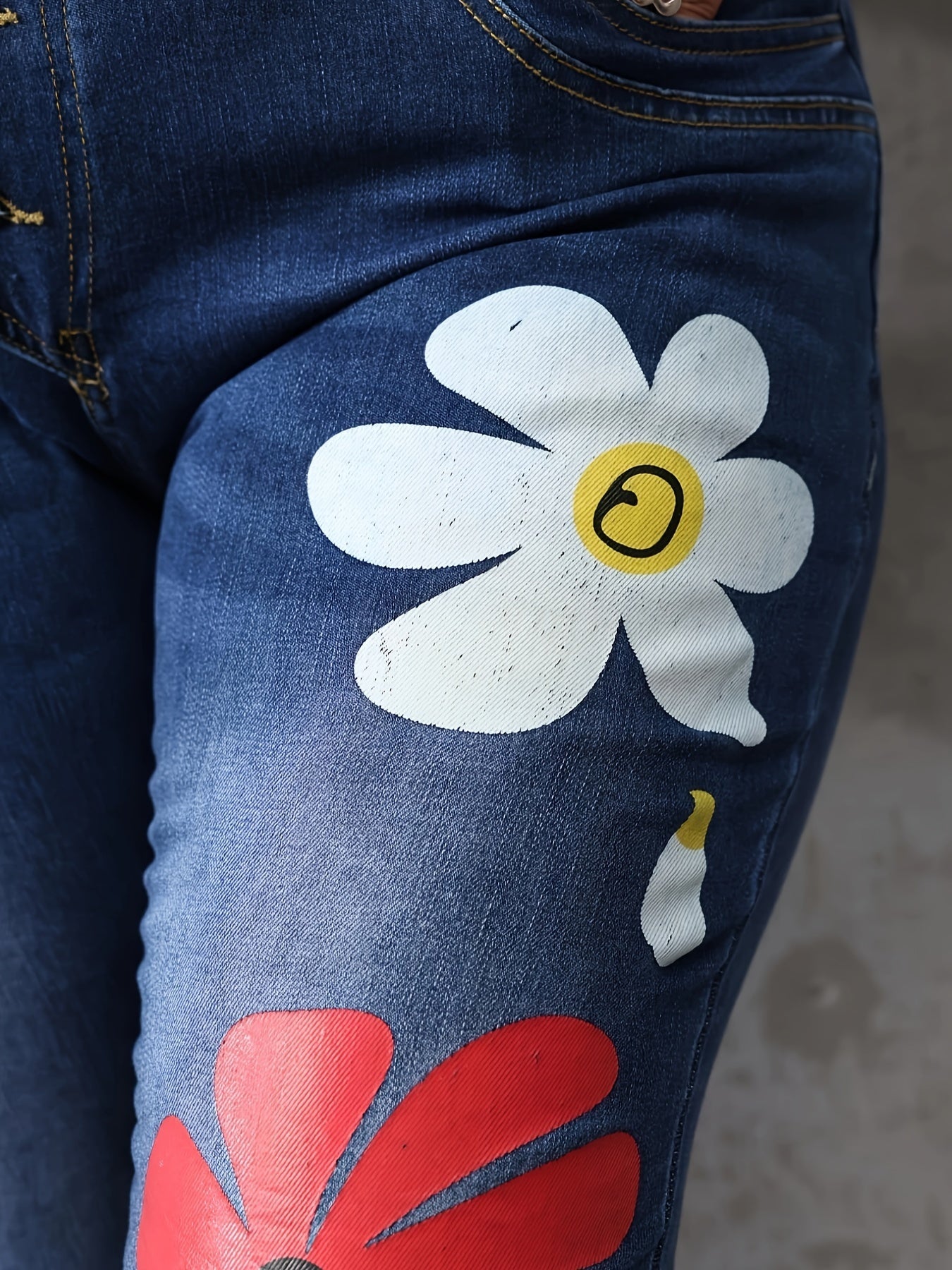 Floral Print High Stretch Denim Pants
