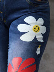 Floral Print High Stretch Denim Pants