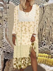 Colorblock Floral Print Maxi Dress Long Sleeve