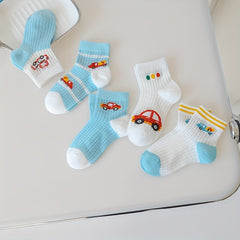 5 Pairs Cartoon Car Knit Socks for Baby Boys