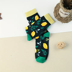 3 Pairs Lemon Print Socks Women's Stockings