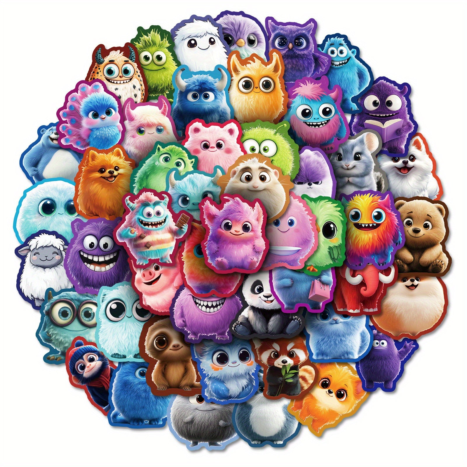 50pcs Colorful Furry Monster Vinyl Stickers for Laptops Water Bottles Cars