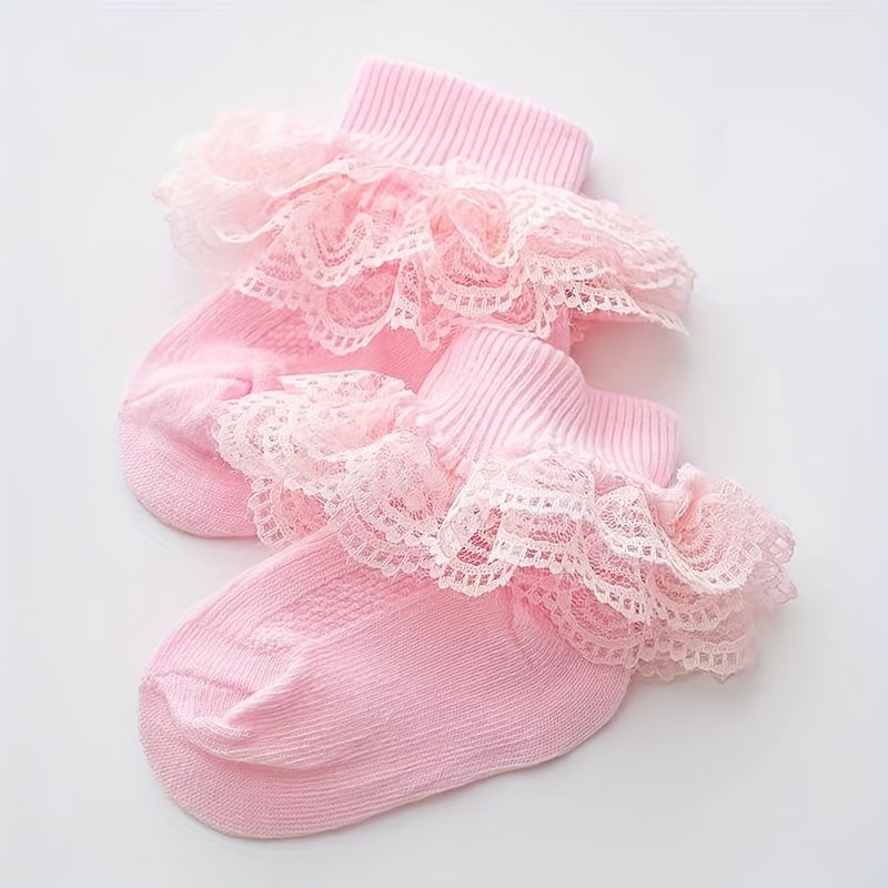 5pairs Baby Girls Lace Ruffle Socks Mesh Breathable Princess Socks