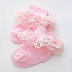 5pairs Baby Girls Lace Ruffle Socks Mesh Breathable Princess Socks