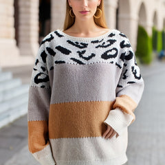 Colorblock Leopard Print Sweater