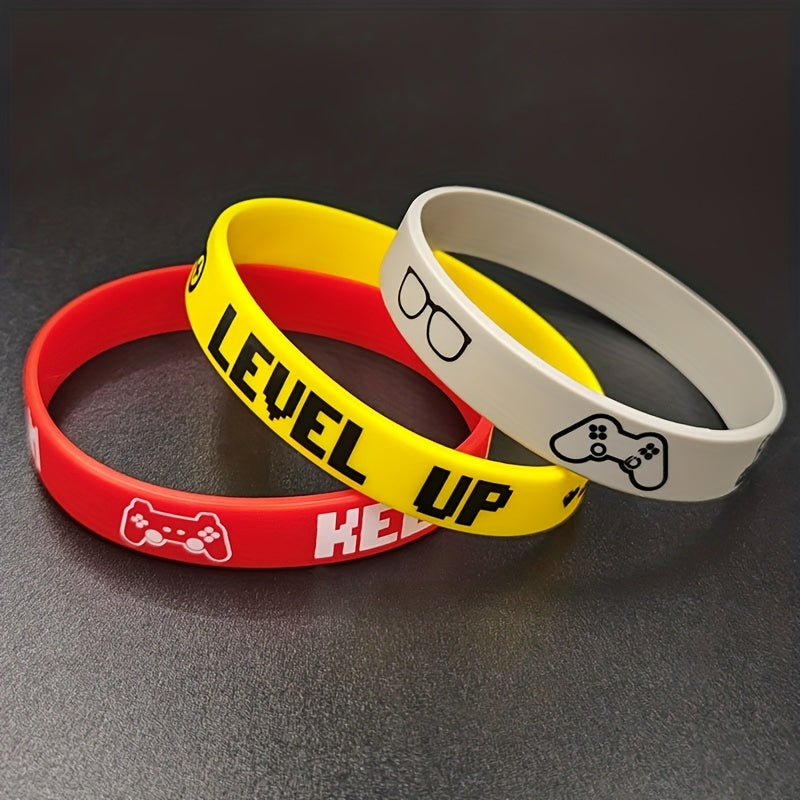 6pcs Unisex Silicone Bracelets, Letter Print, Sporty Style