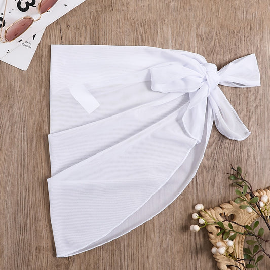 Mesh Cover Up Wrap Tie Front Sheer Plain
