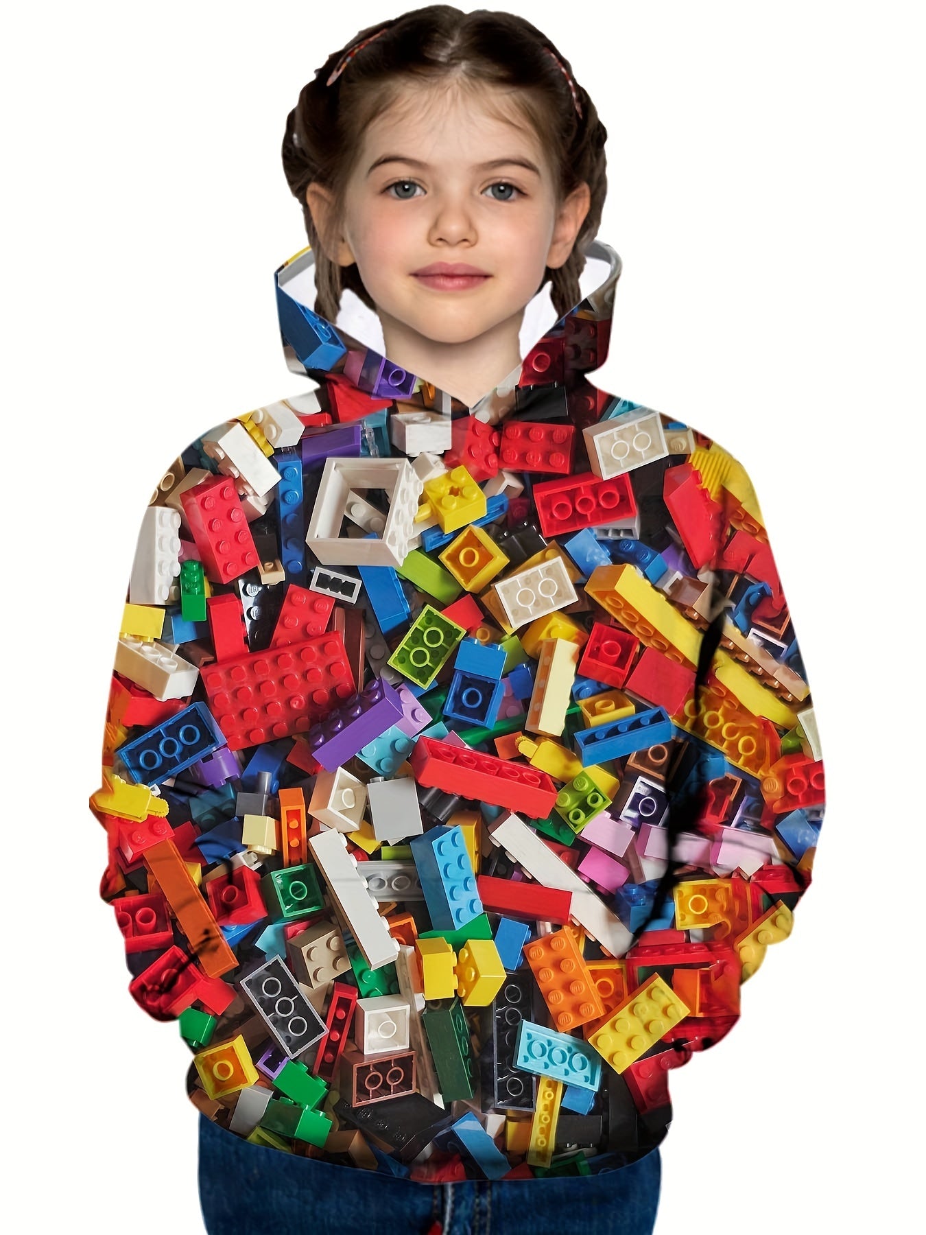 Building Blocks Allover Print Kid's Hoodie Long Sleeve Top Boy's Clothes