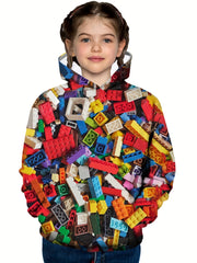 Building Blocks Allover Print Kid's Hoodie Long Sleeve Top Boy's Clothes