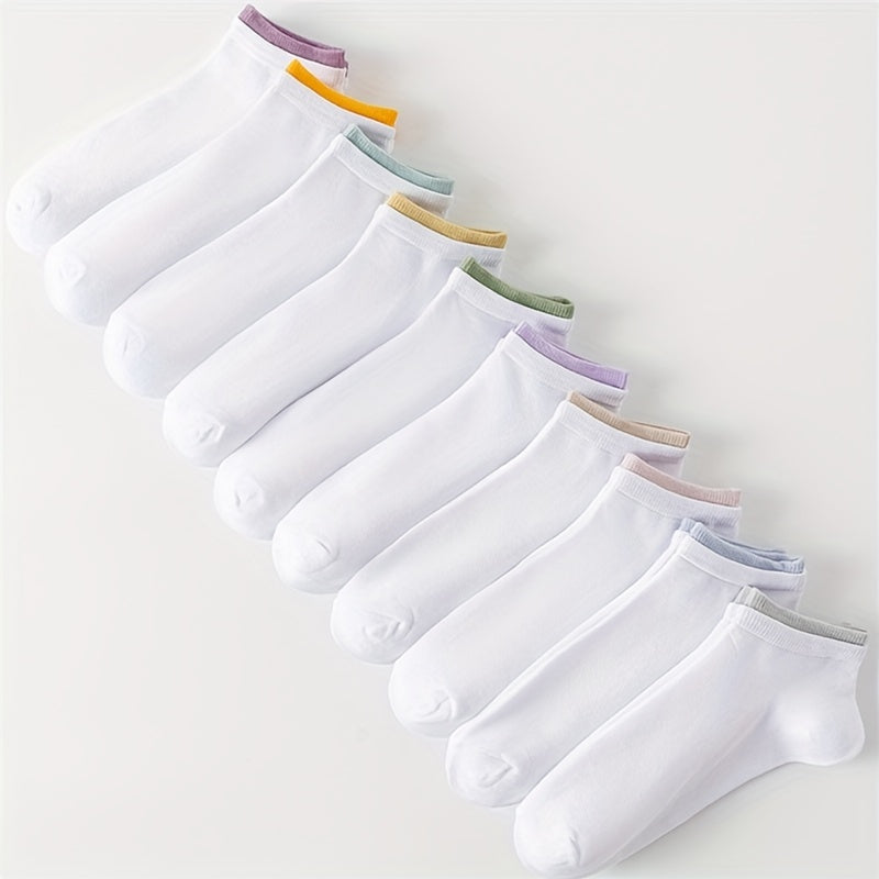 10 Pairs Colorblock Trim Short Socks Women's Stockings