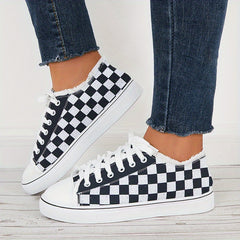 Women's Plaid Lace Up Canvas Sneakers Lightweight Shoes