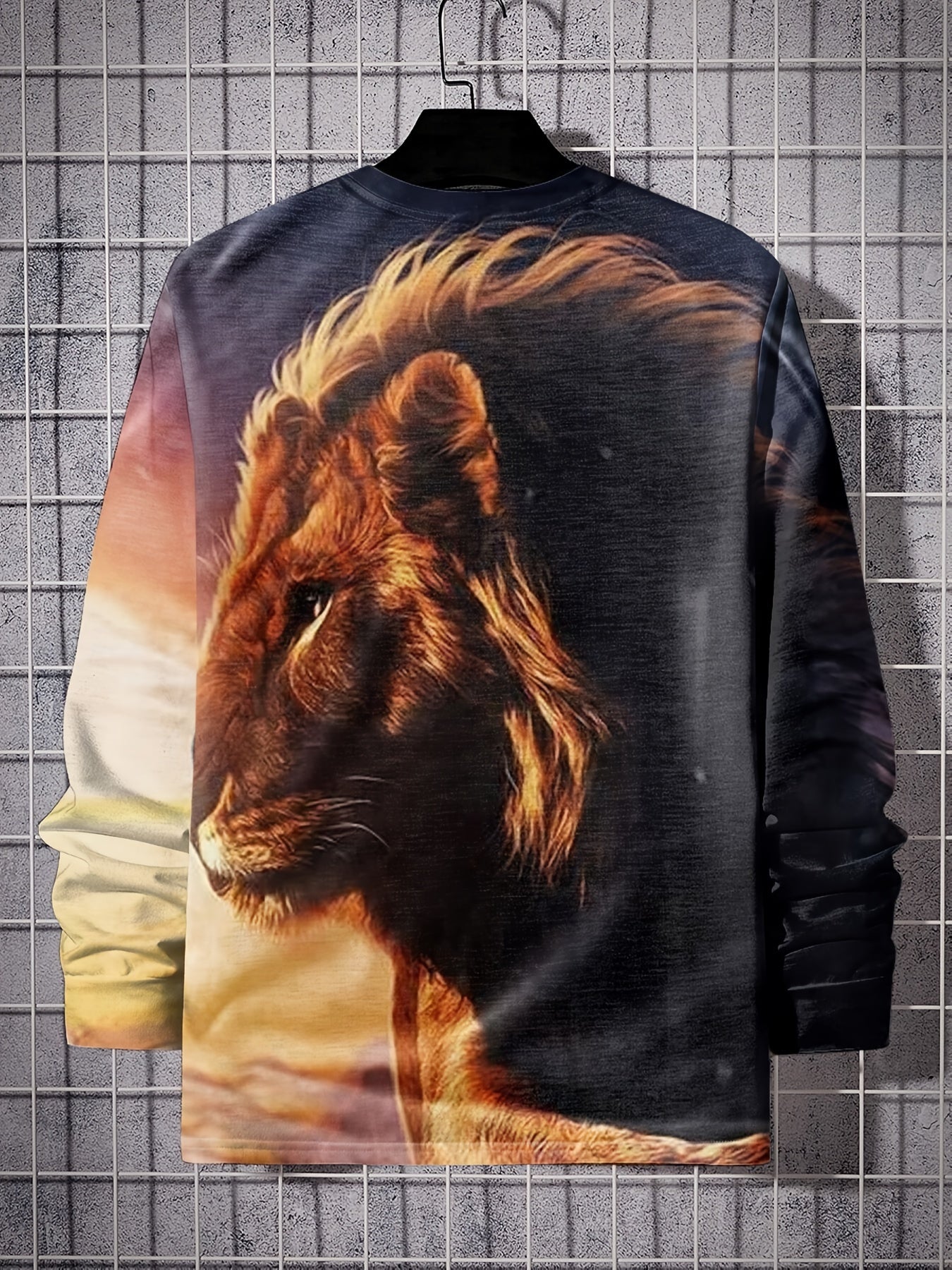 Lion 3d Print Men's Long Sleeve T-shirt Vintage Tees For Autumn
