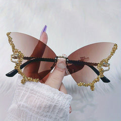 Y2K Butterfly Rimless Sunglasses Rhinestone Decorative Glasses