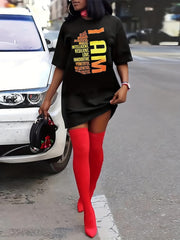 Women's Tee Dress Letter Print Short Sleeve Round Neck