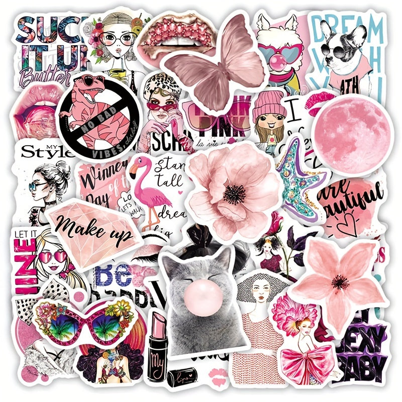 50pcs Vsco Wind Pink Series Graffiti Stickers Waterproof Decorative S