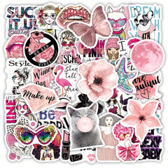 50pcs Vsco Wind Pink Series Graffiti Stickers Waterproof Decorative S