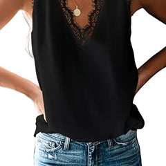 Solid Lace V Neck Tank Top Sleeveless Casual Summer Spring Women's Clothing