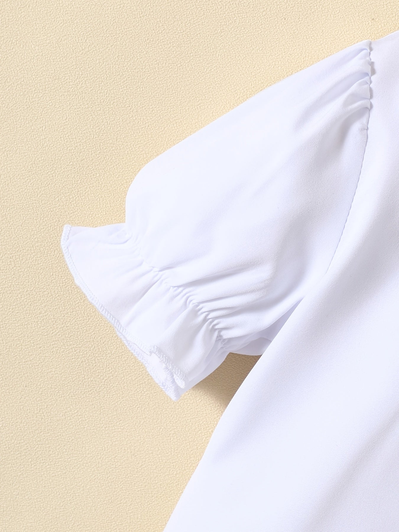 Girls Puff Sleeves Button Casual Frill Trim Short Sleeve Shirt Top