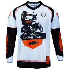 Men's Rider Pattern Cycling Jersey Moisture Wicking Long Sleeve Shirt