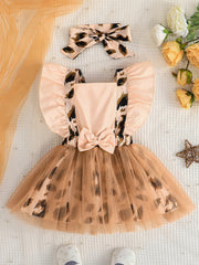 Girls Leopard Tulle Splicing Princess Dress