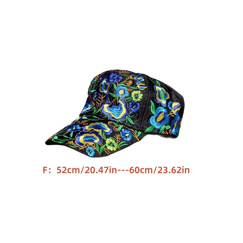 Rose Embroidery Backless Baseball Cap Boho Ponytail Sun Hat