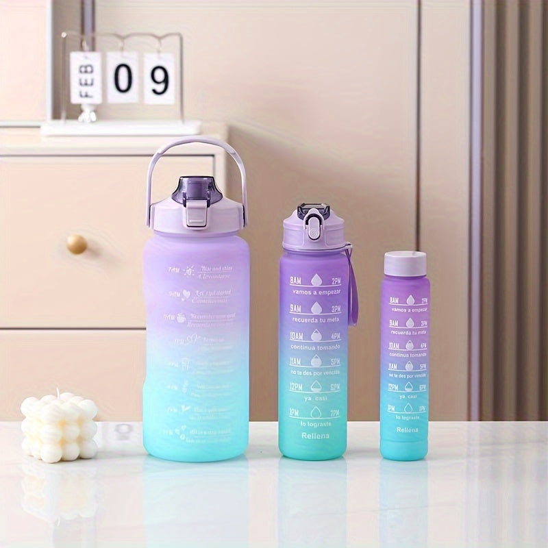 Gradient Large Capacity Plastic Cup Portable Water Bottle With Straw