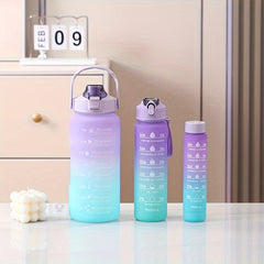 Gradient Large Capacity Plastic Cup Portable Water Bottle With Straw