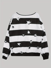 Zip Front Star Print Sweatshirt for Women