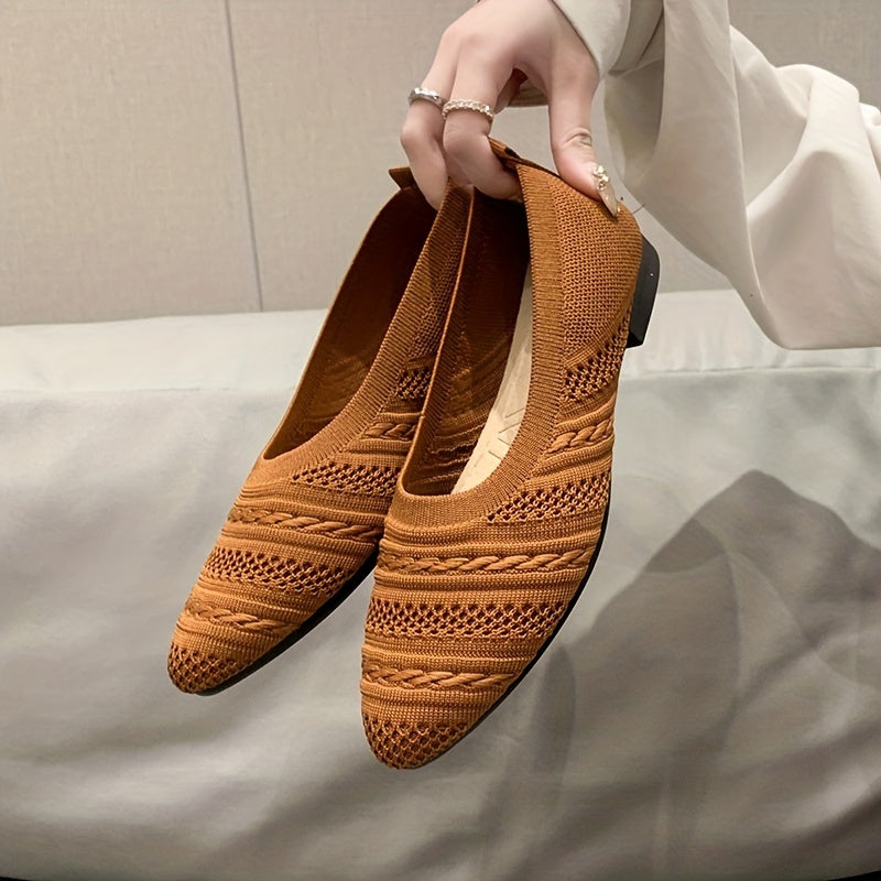 Women's Breathable Knit Flat Shoes Casual Pointed Toe Lightweight Solid Shoes